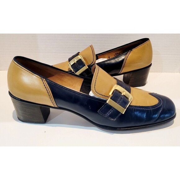 Auditions Shoes - VINTAGE RARE Auditions Vinyl Oxfords Two-tone Yellow Blue Buckle Shoes Women's 9